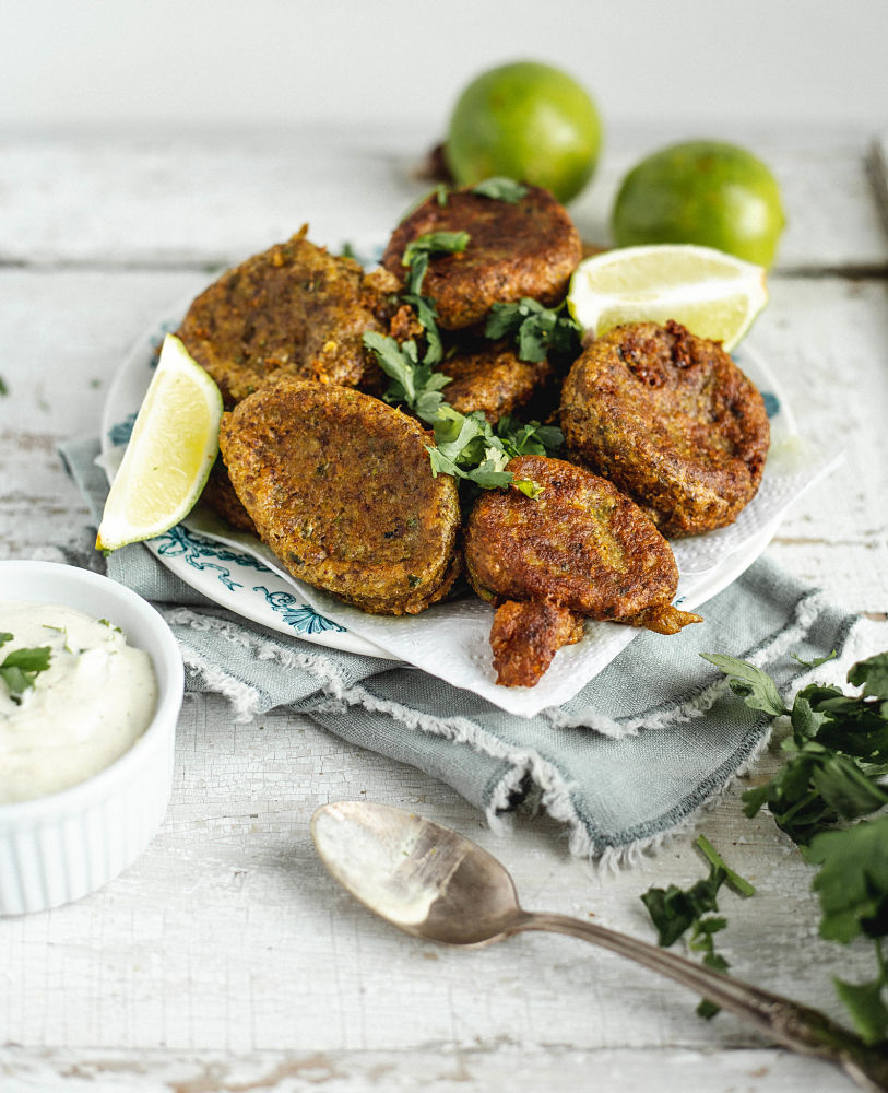 Cauliflower and Cumin Fritters on a plate