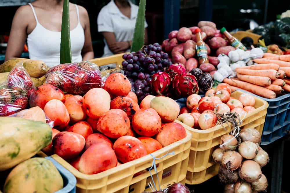 Tropical fruits in crates