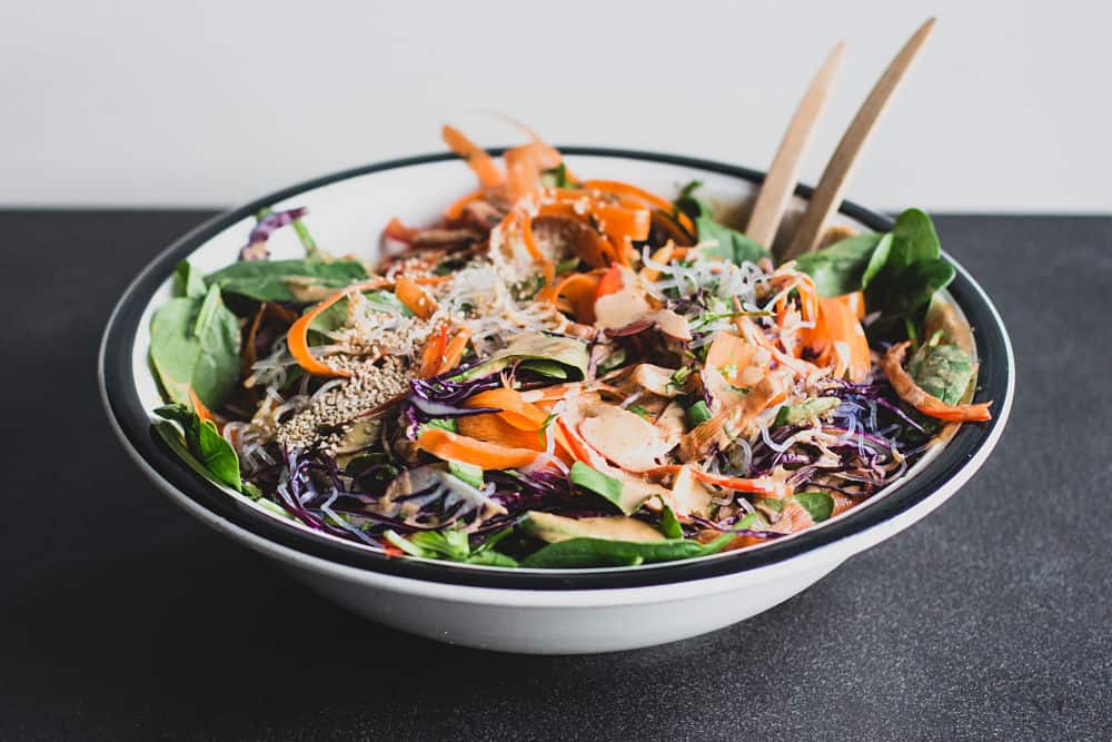 Thai salad in a big white bowl