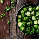 Top view of Brussel sprouts in a pot