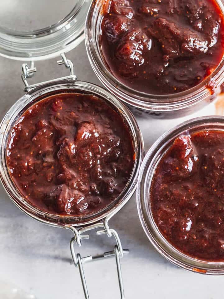 Three small jars of jam