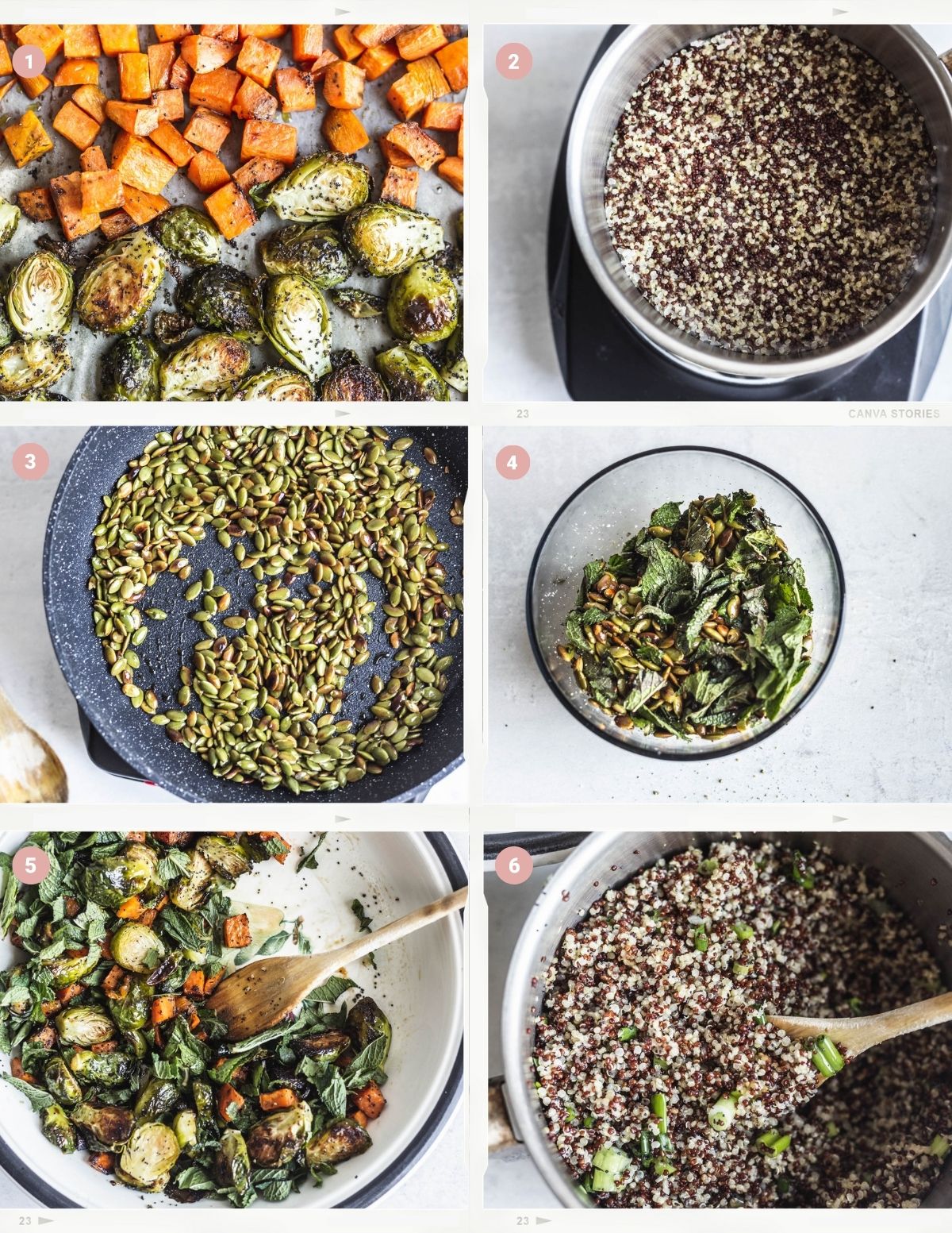 Photo collage showing the process to make the dish