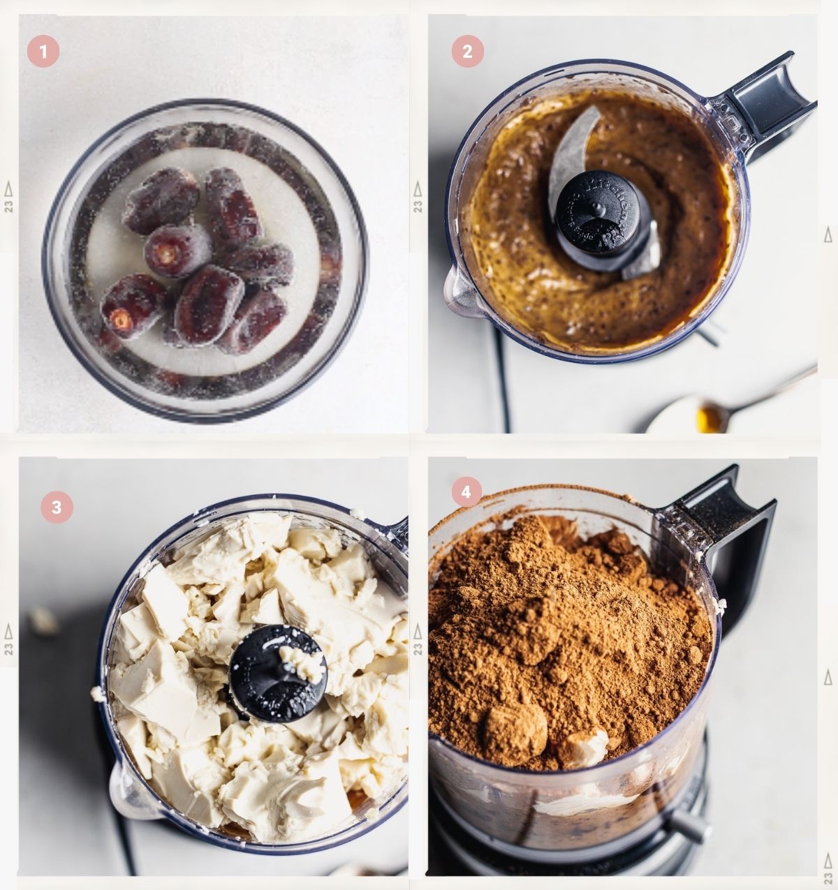 Four photo-collage showing how to make silken tofu chocolate mousse step by step