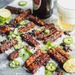 Sticky tempeh on parchment paper